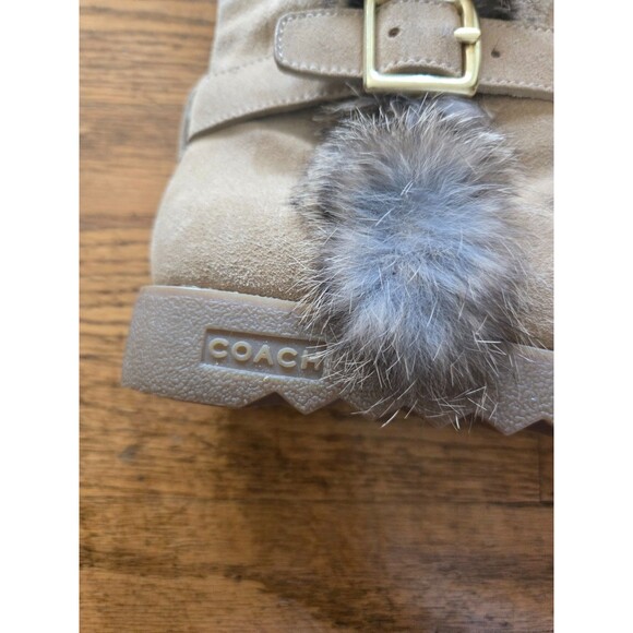 Coach Deeann Signature Embossed Suede Rabbit Fur Trim Women 8B Boots - Picture 8 of 9